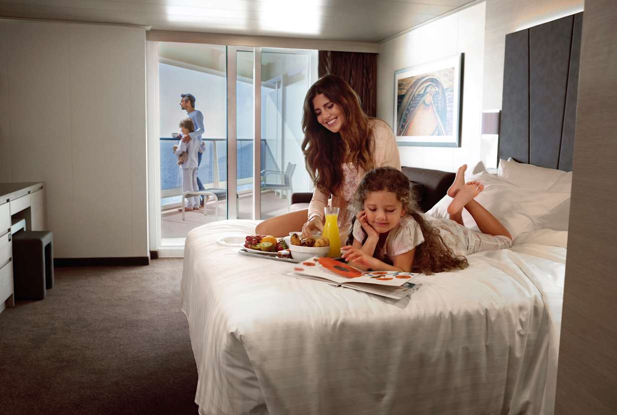 A family on a cabin onboard an MSC Cruise ship